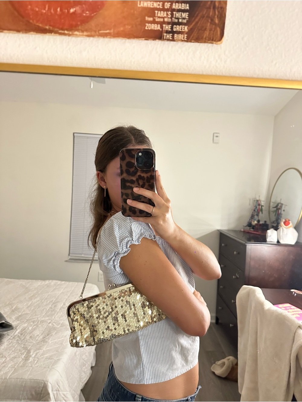 Gold Sequin Chain Shoulder Bag - Women